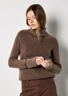 Roll Neck Ribbed Stonewashed Jumper, Brown, large