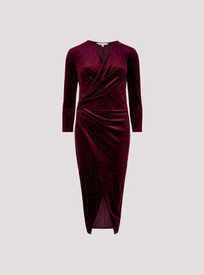 Glitter Velvet Wrap Midi Dress
