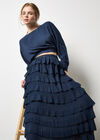 Plisse Ruffle Tier Maxi Skirt, Navy, large