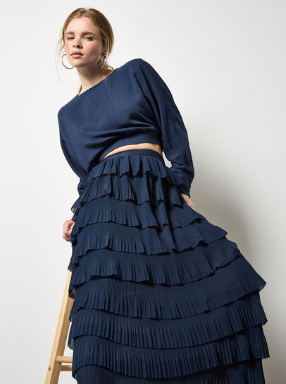 Plisse Ruffle Tier Maxi Skirt