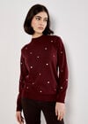Embroidered Hearts Fine Knit Jumper, Burgundy, large