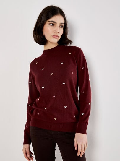 Embroidered Hearts Fine Knit Jumper