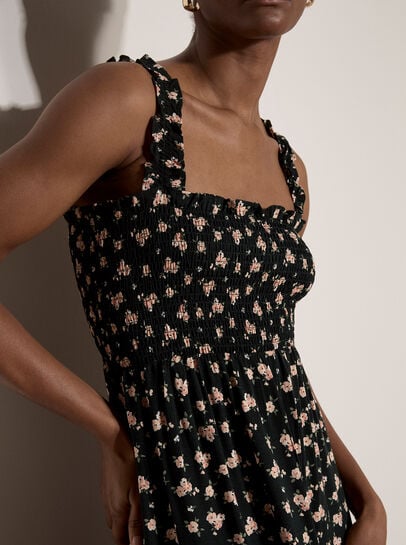 Ditsy Floral Smocked Midi Dress