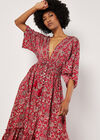 Foil Floral Paisley Satin Maxi Dress, Red, large