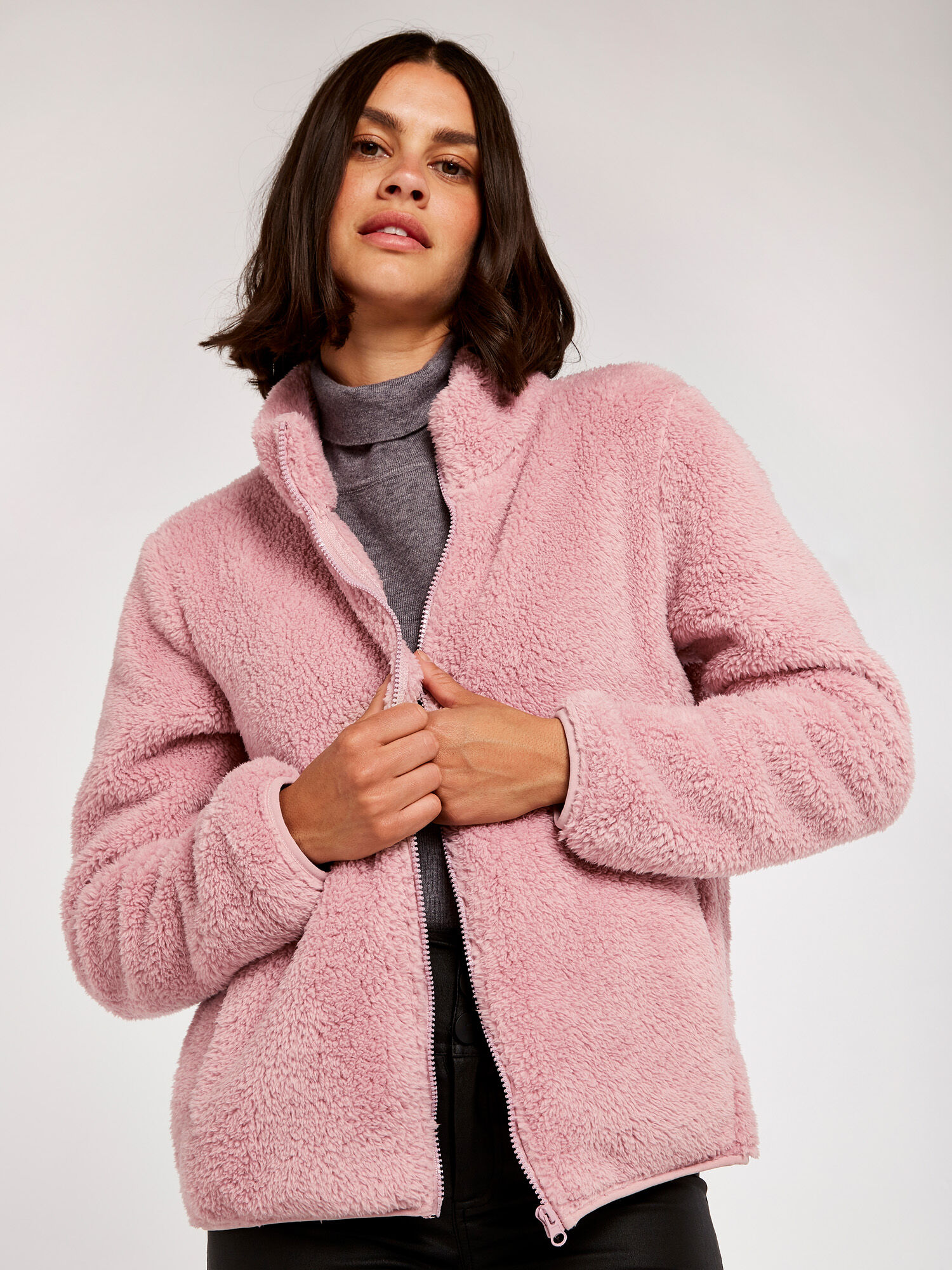 Pink fleece cardigan deals