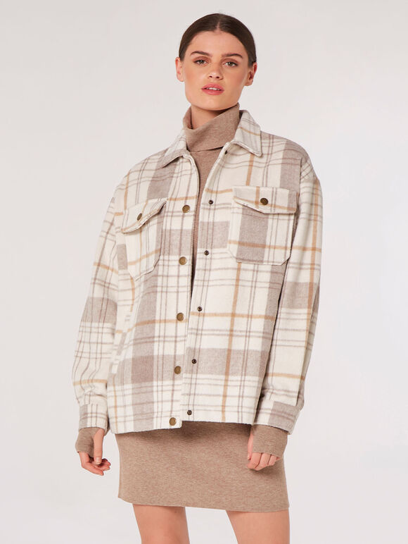 Classic Check Shacket, Stone, large