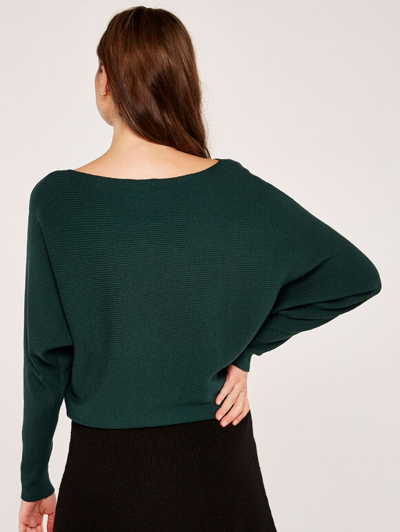 Ribbed Slash Neck Batwing Jumper Apricot Clothing