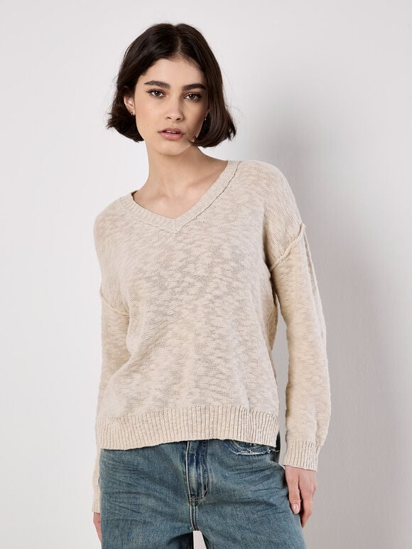 Lightweight Cotton Jumper, Stone, large