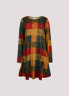 Colourful Patchwork Check Swing Mini Dress, Green, large