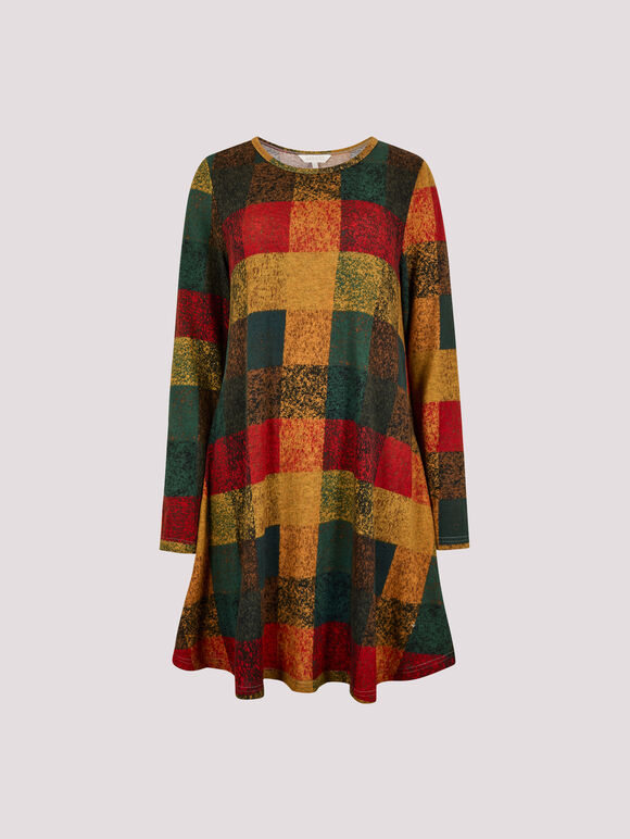 Colourful Patchwork Check Swing Mini Dress, Green, large