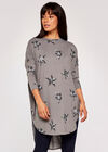 Leopard Star Print Curve Hem Top, Grey, large