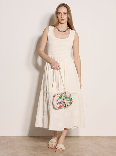 Embroidered Floral Tiered Maxi Dress