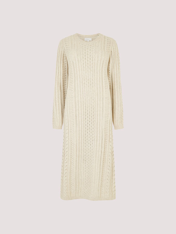 Pointelle Knitted Midi Dress, Cream, large