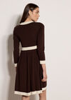 Colour Block Retro Knit Mini Dress, Brown, large