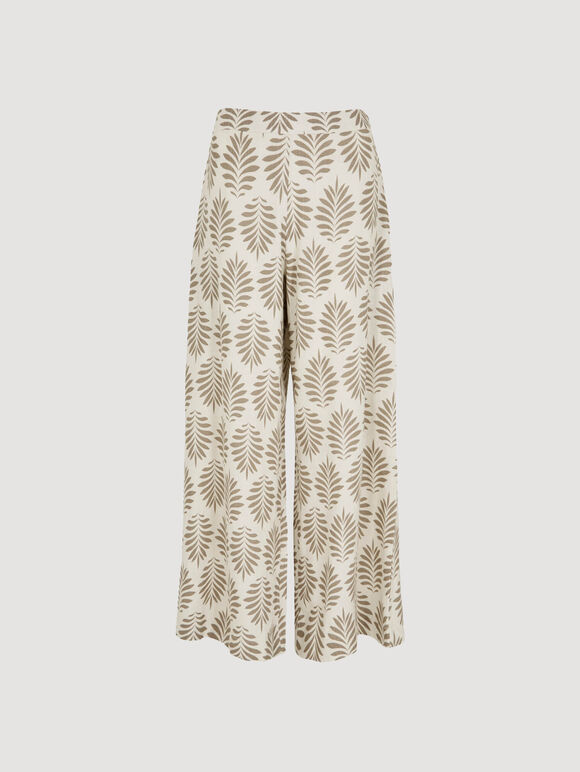 Geo Leaf Palazzo Trousers, Stone, large