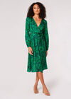 Swirl Satin Wrap Midi Dress, Green, large