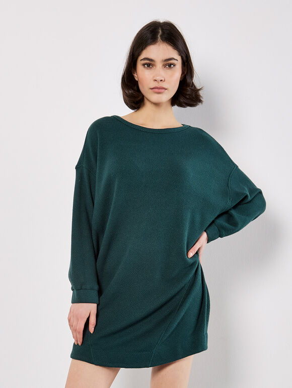 Honeycomb Knit Jumper Mini Dress, Green, large