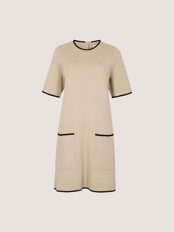 Monochrome Knitted Mini Dress, Stone, large