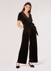 Velvet Wrap Culotte Jumpsuit, Black, large