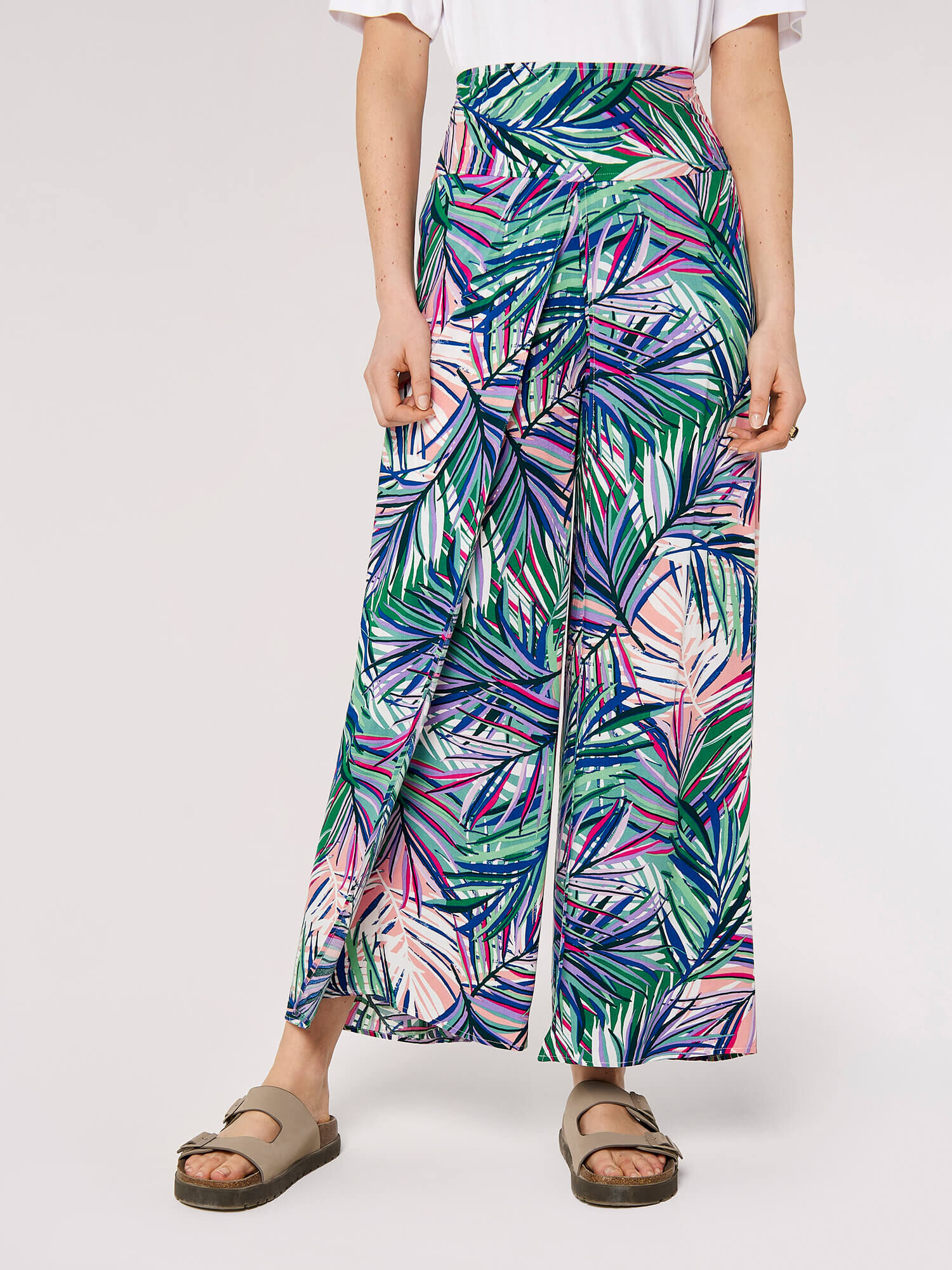 Palm Print Wrap Trousers Apricot Clothing