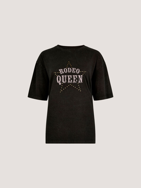 Rodeo Queen Stud Cotton T-Shirt, Black, large