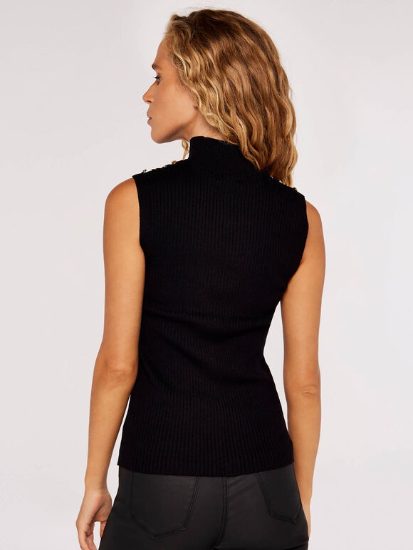 Stud Shoulder Knitted Tank, Black, large