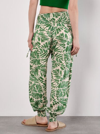 Tropical Leaf Print Tapered Joggers