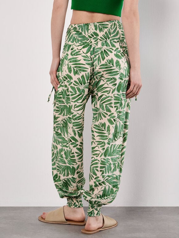 Tropical Leaf Print Tapered Joggers, Green, large