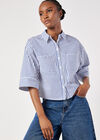 Cotton Blend Cropped Stripe Shirt, White, large