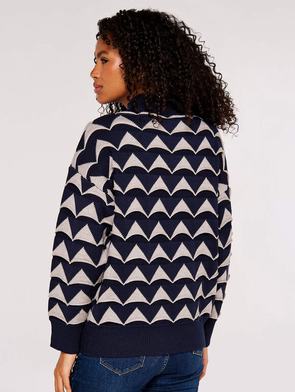 Monochrome Triangles Jumper, Navy, large