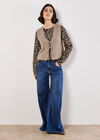 Ribbed Knit Leopard Jumper, Stone, large