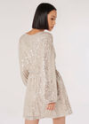 Sequin Wrap Mini Dress, Silver, large