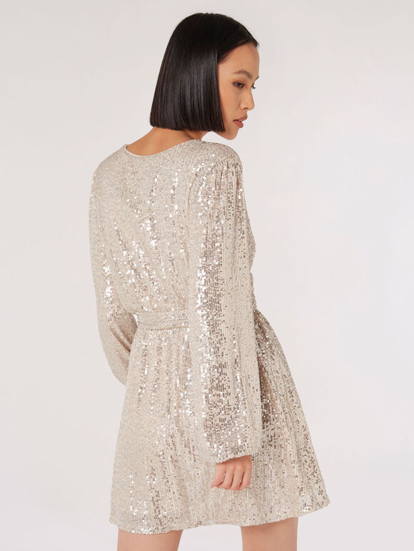 Mini-robe portefeuille à sequins, Argent, grand