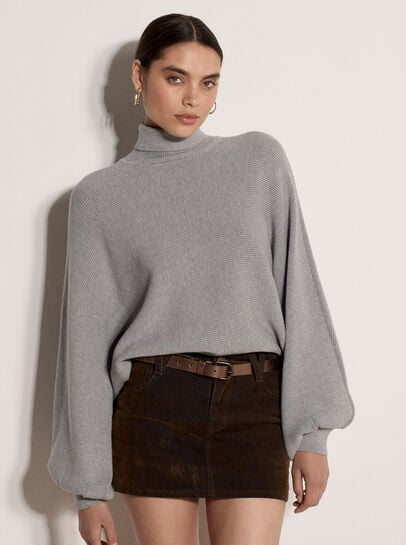 Ribbed Knit Batwing Cape Jumper