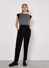 Paperbag Twill Straight Leg Trousers, Black, large
