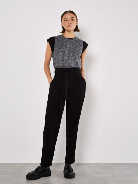 Paperbag Twill Straight Leg Trousers