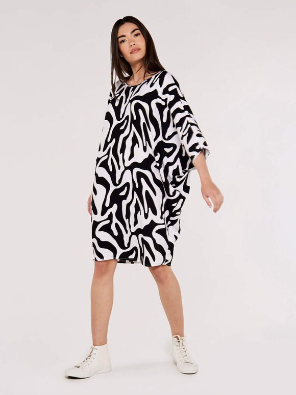Swirl  Cocoon Dress, Black, large