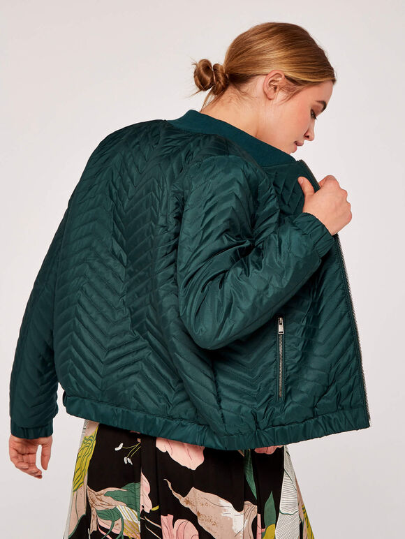 Quilted Bomber Jacket, Green, large