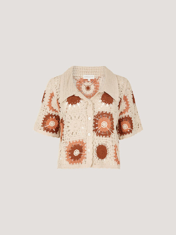 Crochet Squares Cardigan, Stone, large