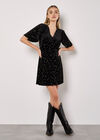 Metallic Star Velvet Mini Dress, Black, large