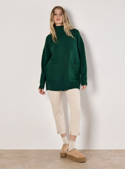 Oversized Tunic Roll Neck Jumper