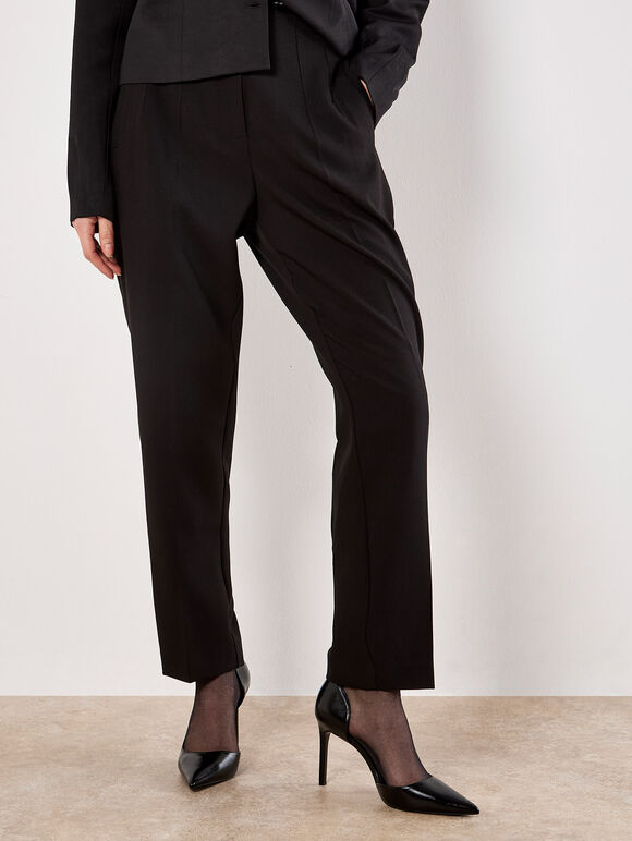 Pleat Tailored Tapered Trousers, Black, large
