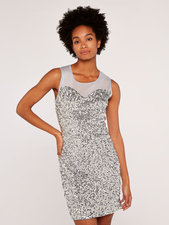 Sweetheart Sequin Dress, Light Grey / Silver, large