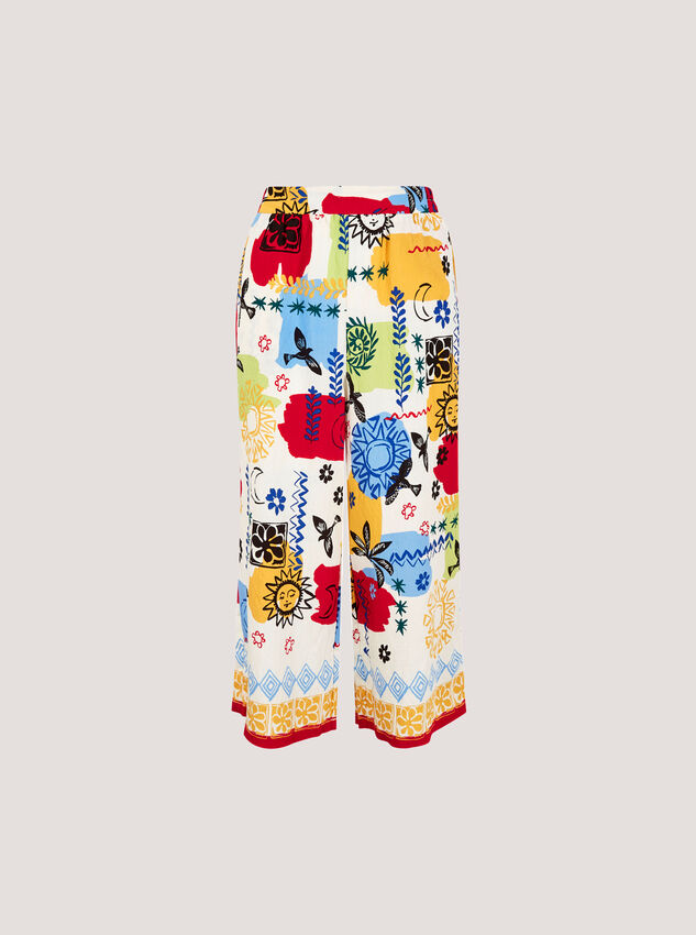 Colourful Sketch Print Culottes, Cream, large