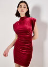 Ruched Velvet Bodycon Mini Dress, Red, large