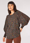 Ditsy Floral Balloon Sleeve Top, Black, large