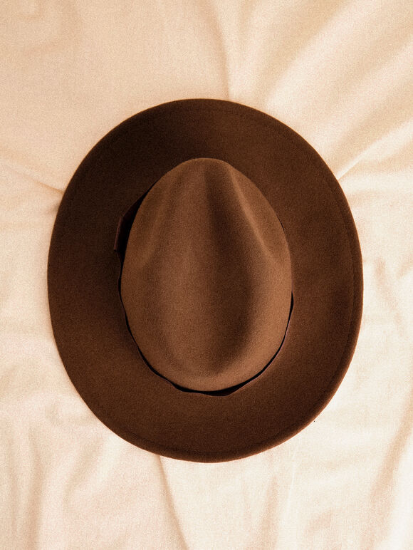 Wool Fedora Hat, Brown, large