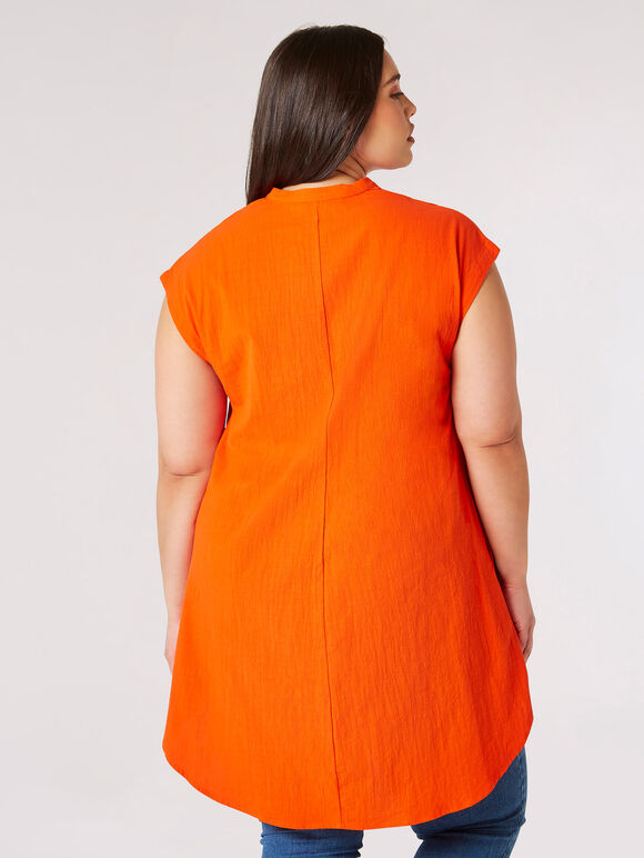 Haut à ourlet haut et bas en coton texturé Curve, Orange, grand