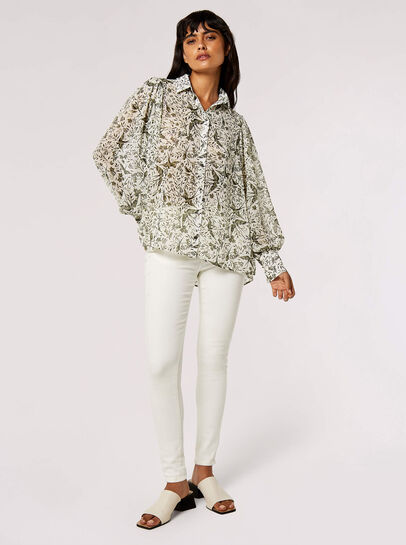 Illustrated Birds Chiffon Shirt