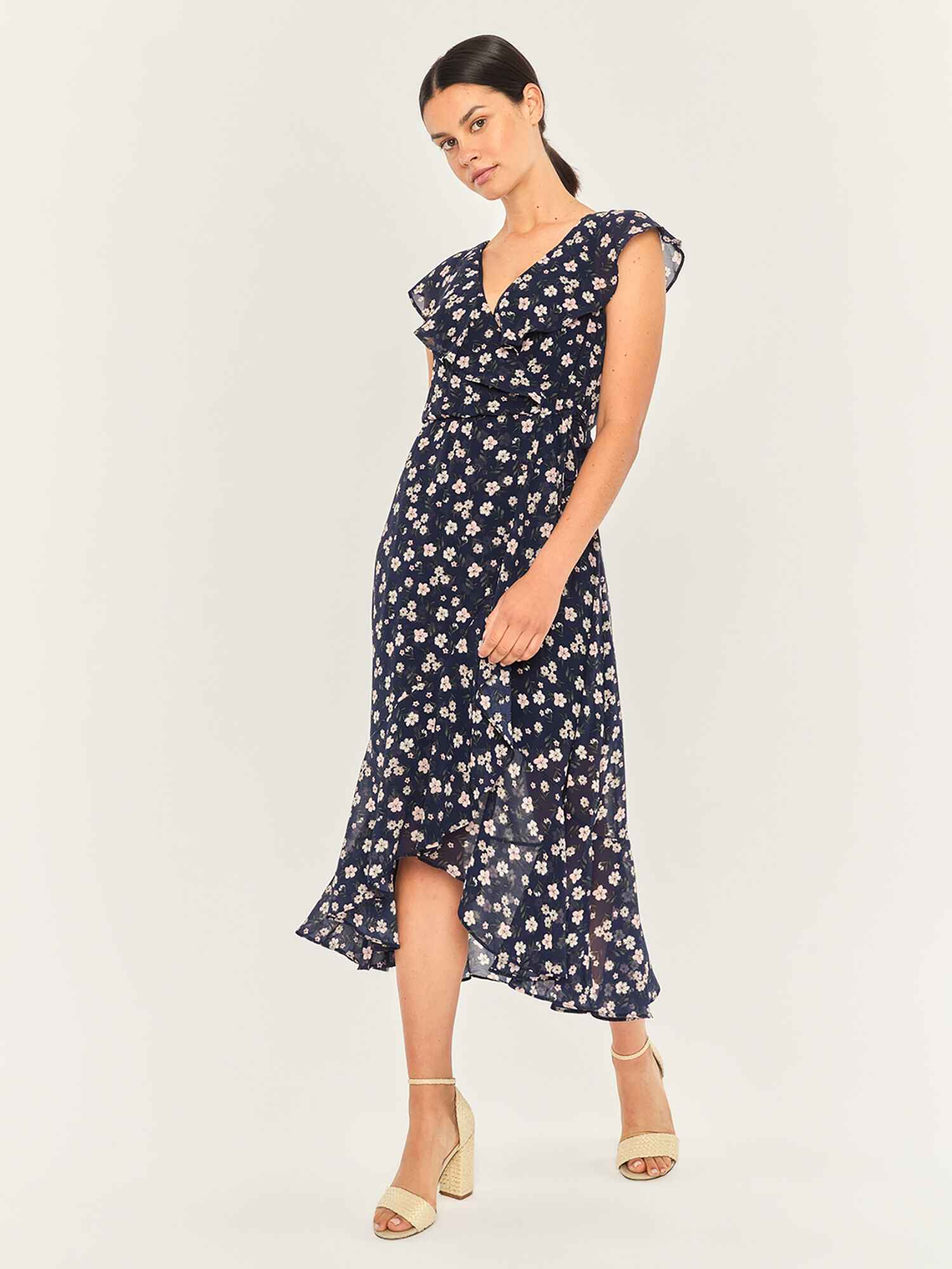 Max studio shop ruffle wrap dress